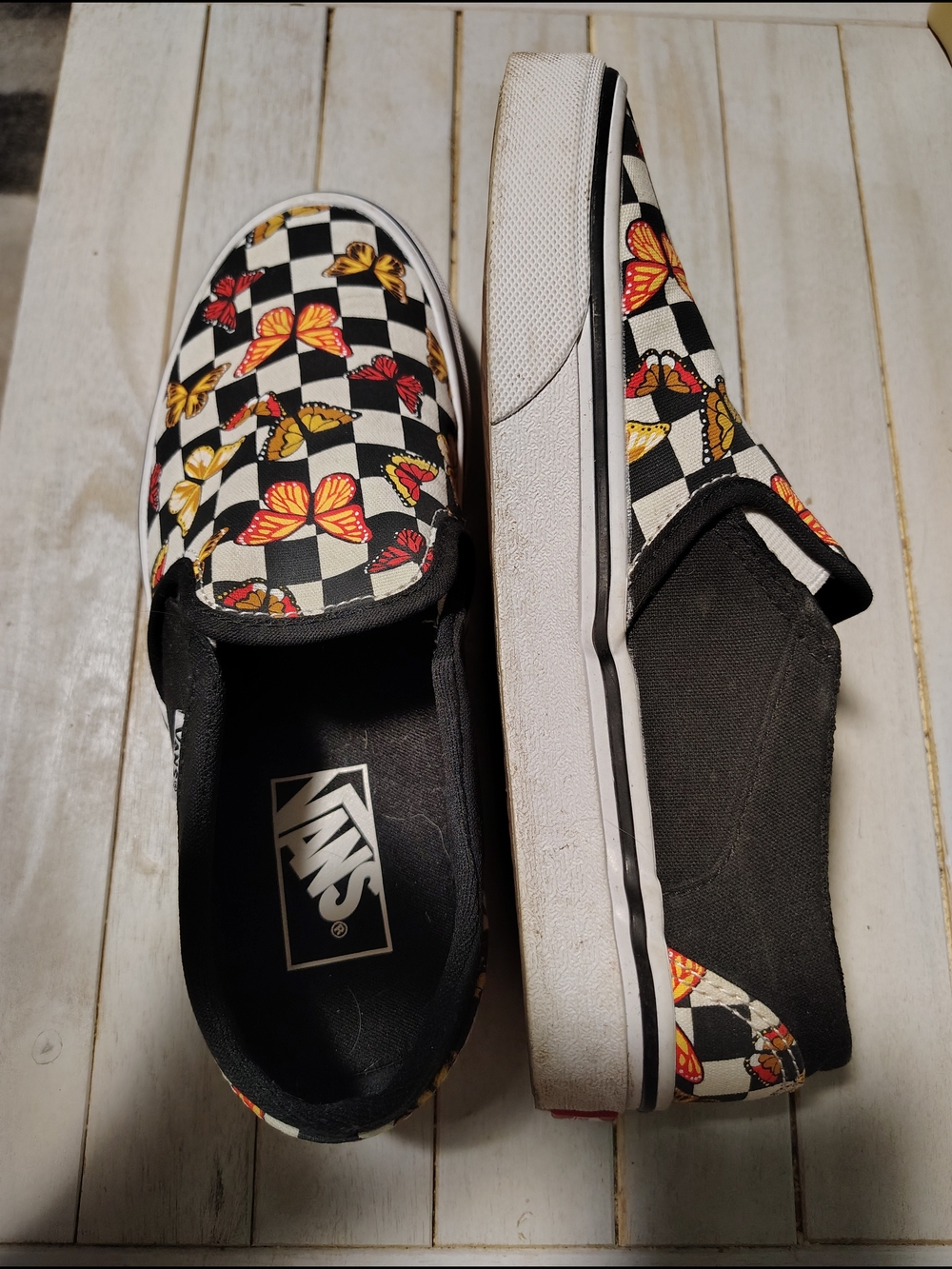 Vans Checkerboard Slip-On Sneakers with Yellow & Red Butterfly Print - Picture 4 of 5